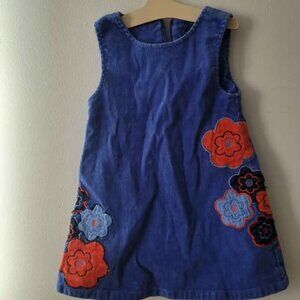 Vintage 90s Embroidered Corduroy Dress, Size 18m